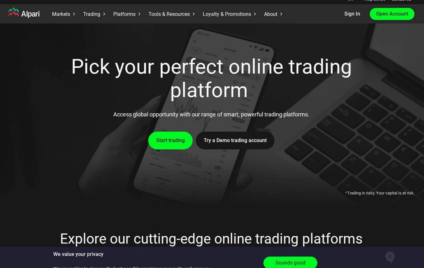 The platform page on the Alpari website