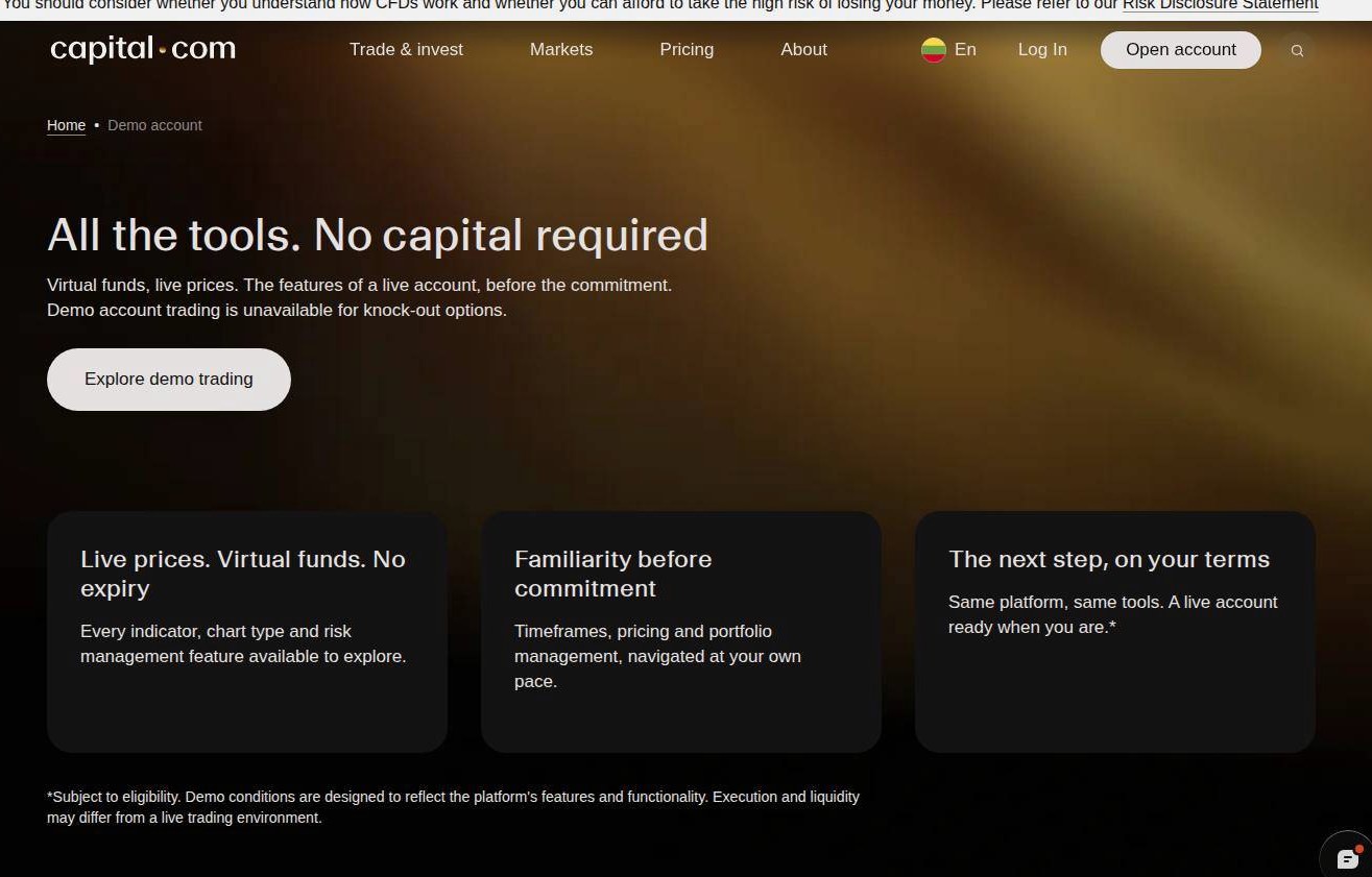 The platform page on the Capital.com website