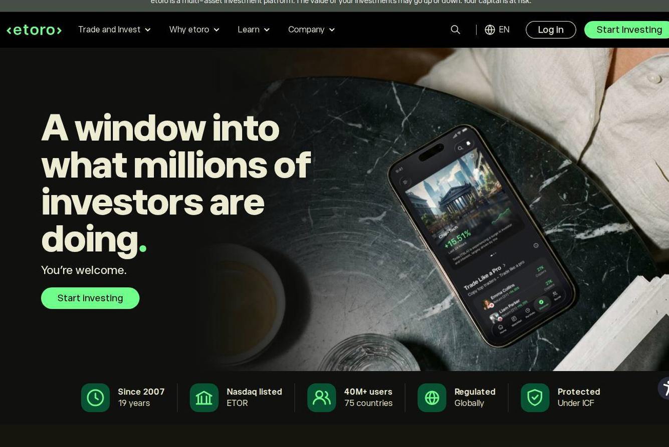 Screenshot of the eToro website