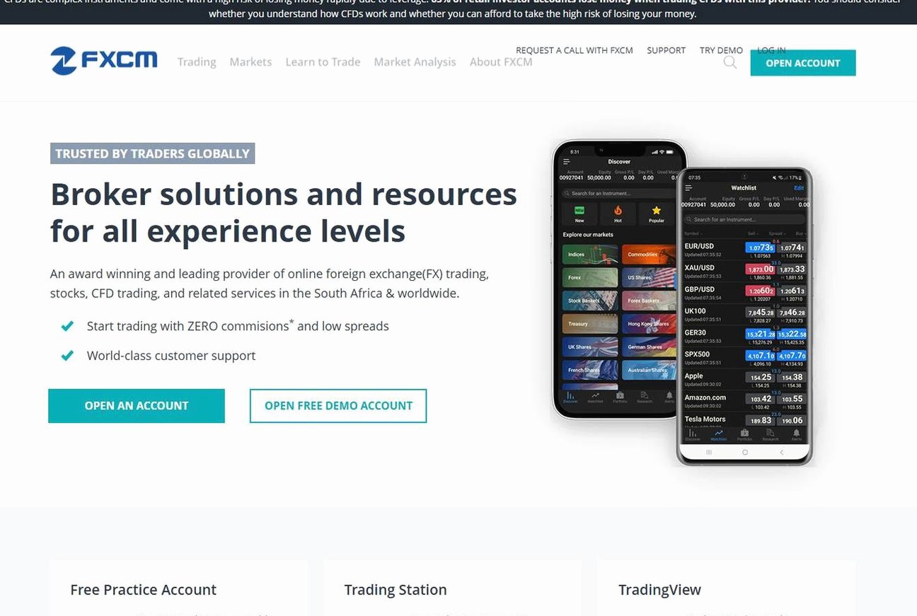 Screenshot of the FXCM website