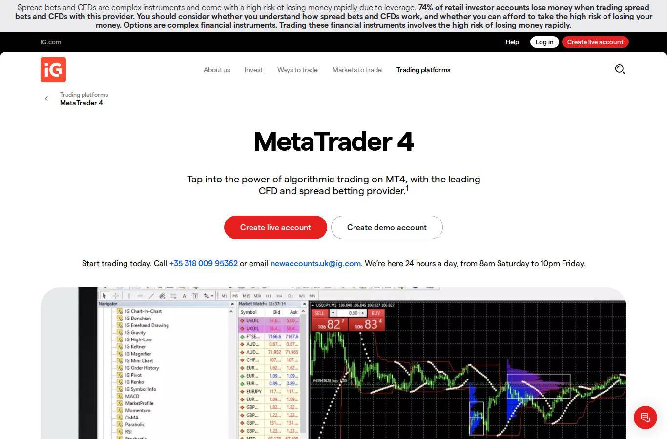 The platform page on the IG Markets website
