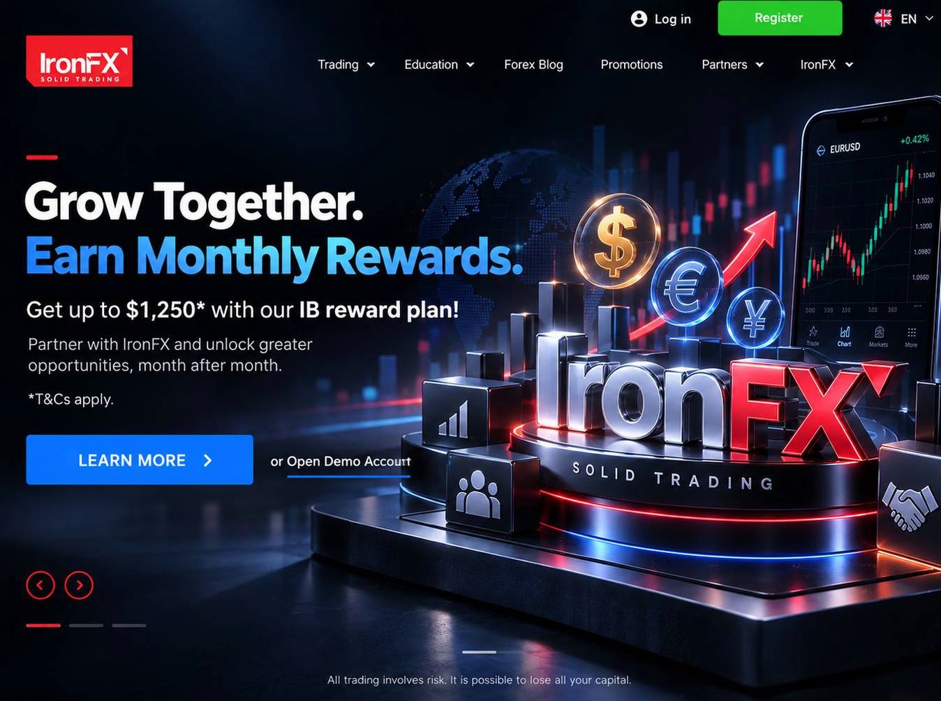 Screenshot of the IronFX website