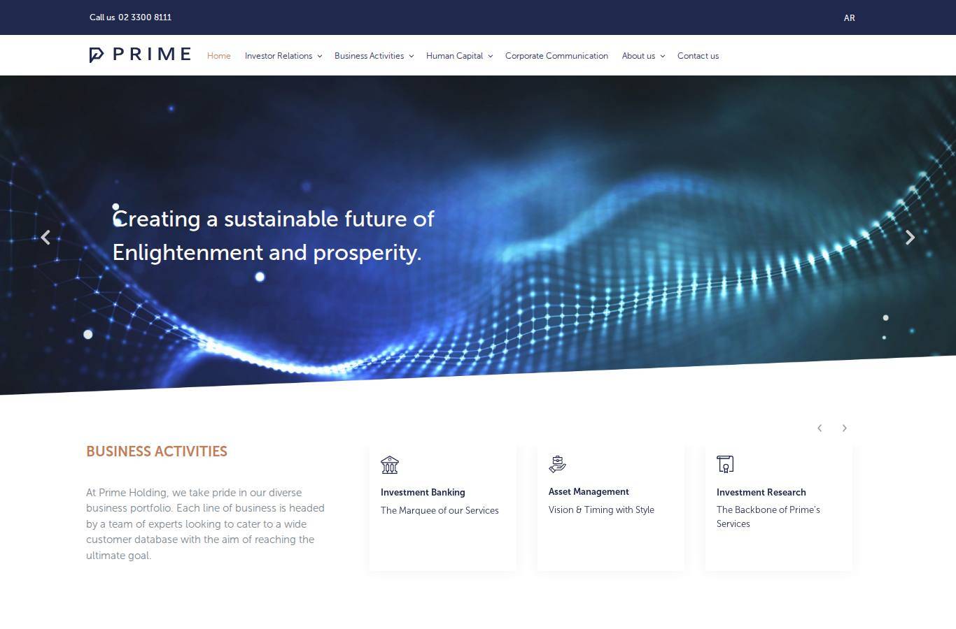 Screenshot of the Prime Holding (Prime Securities) website