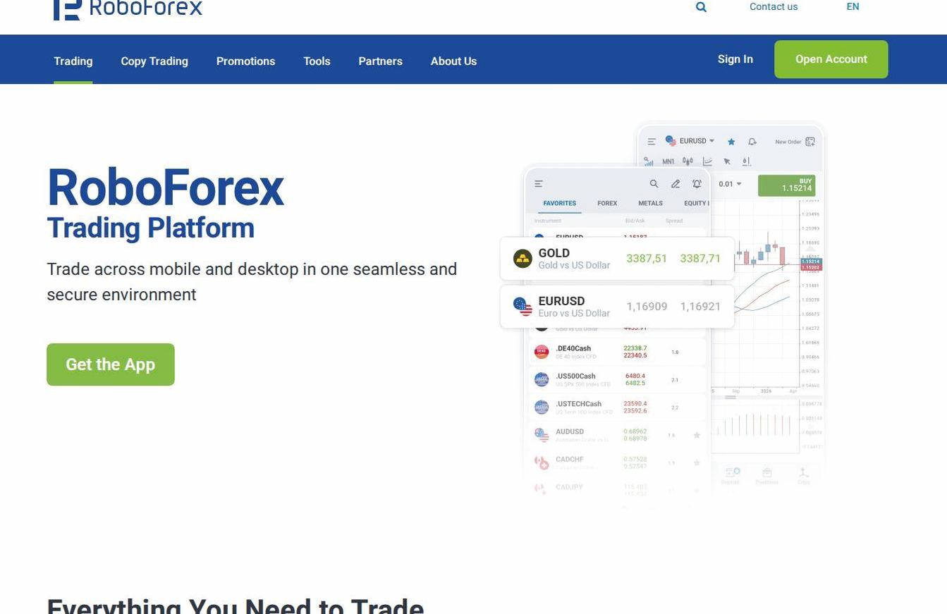 The platform page on the RoboForex website