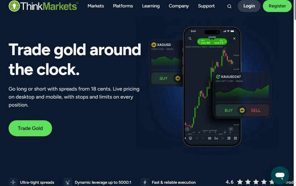 Screenshot of the ThinkMarkets website
