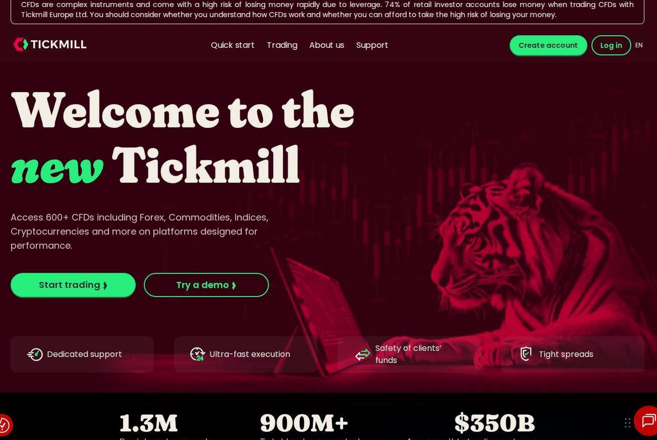 Screenshot of the Tickmill website