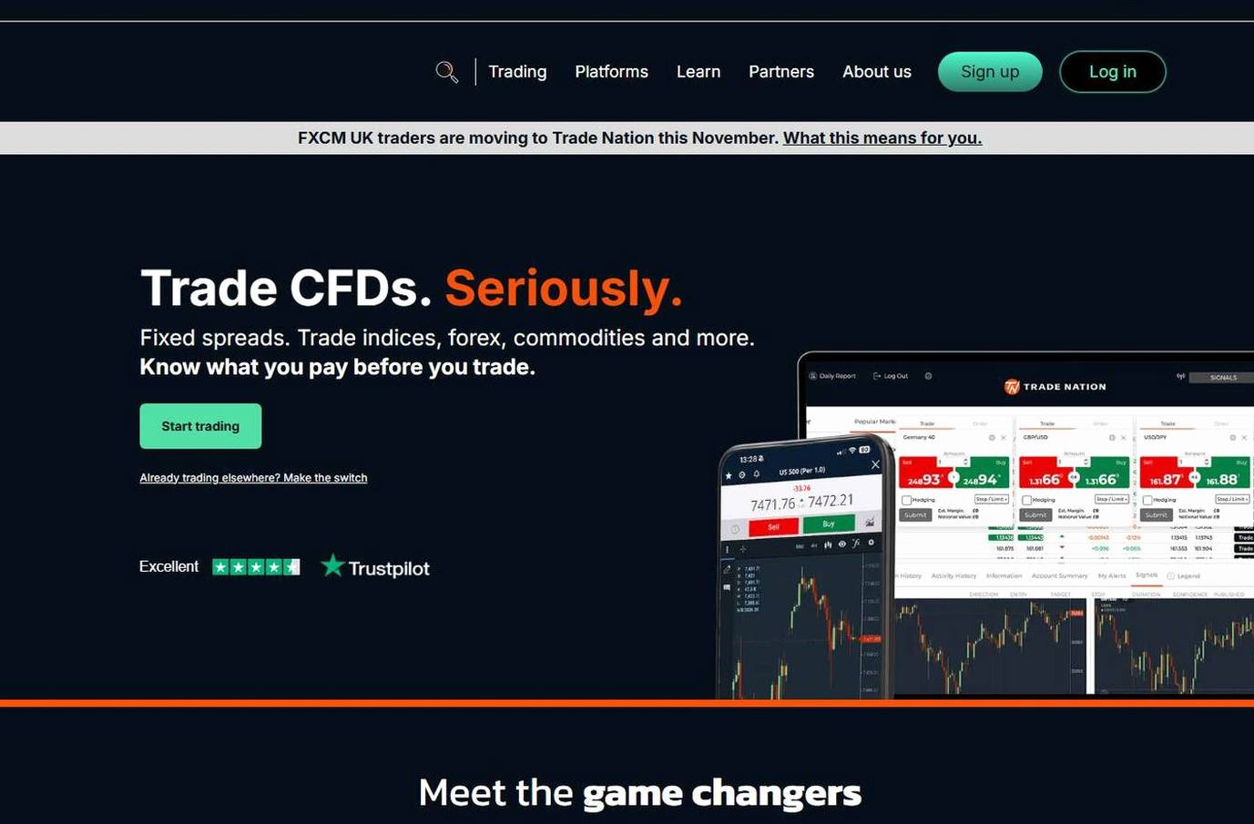 Screenshot of the Trade Nation website