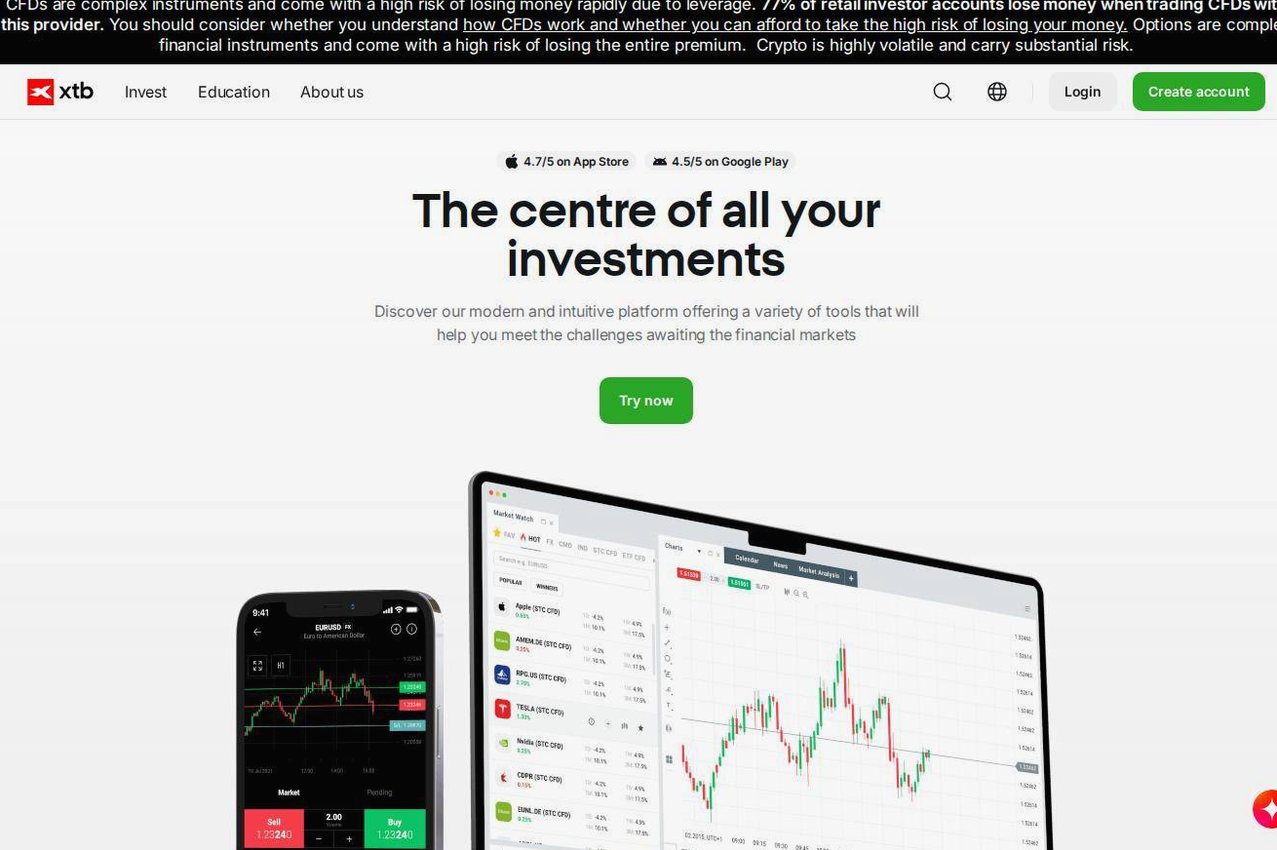 The platform page on the XTB website
